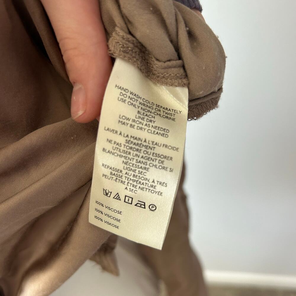 Pilcro Tan Camel Satin Button Up Blouse Top Career Wear Business Casual Size S - Picture 7 of 9